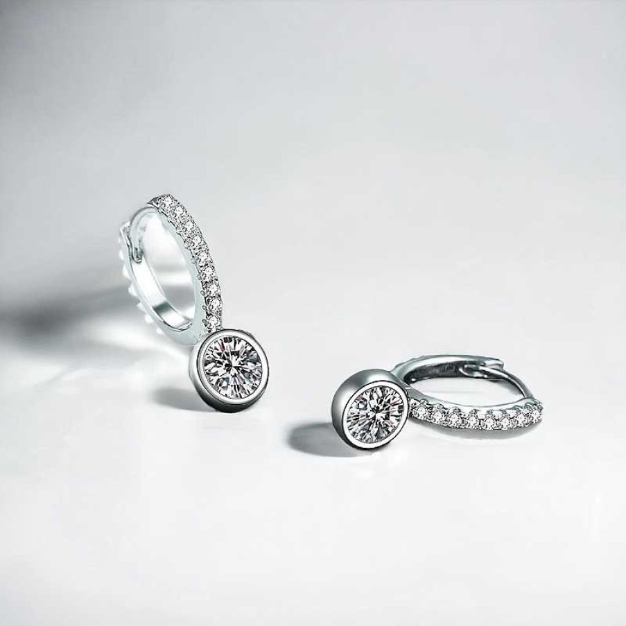 Earrings Coordonné | Bezel Set Moissanite Drop Pave Huggies