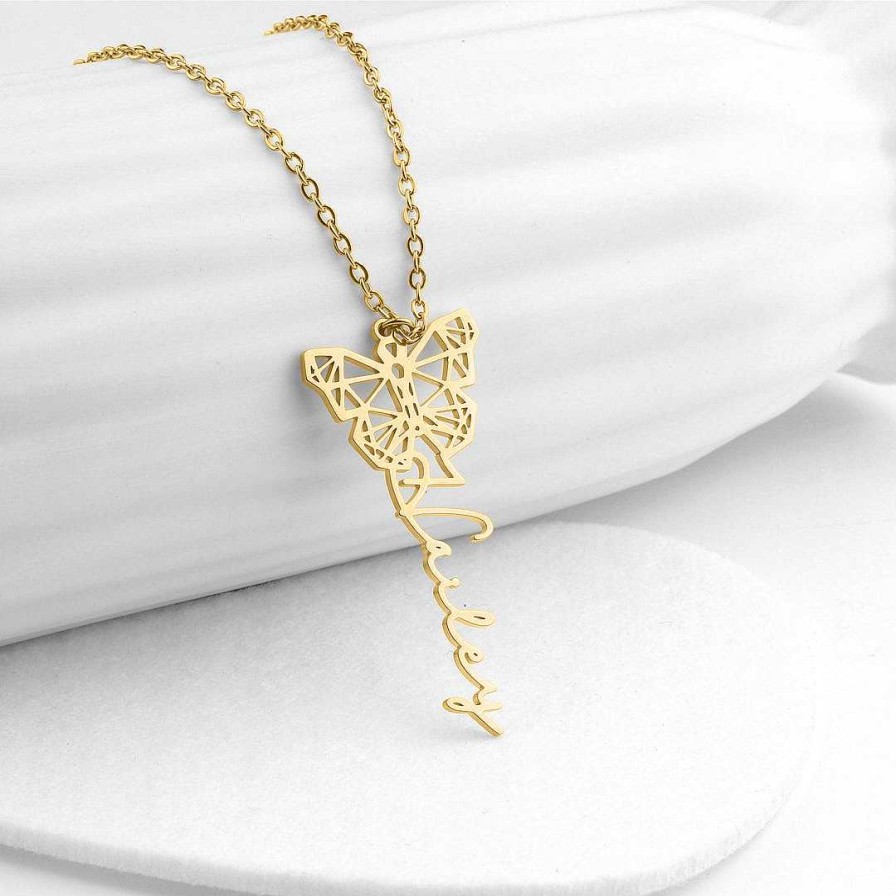 Necklaces Coordonné | Geometric Butterfly Name Necklace 18K Gold Plated