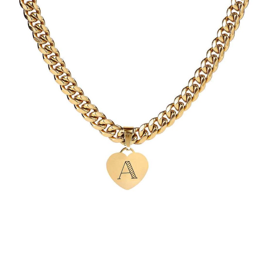 Necklaces Coordonné | Initial Heart Curb Chain Necklace 18K Gold Plated