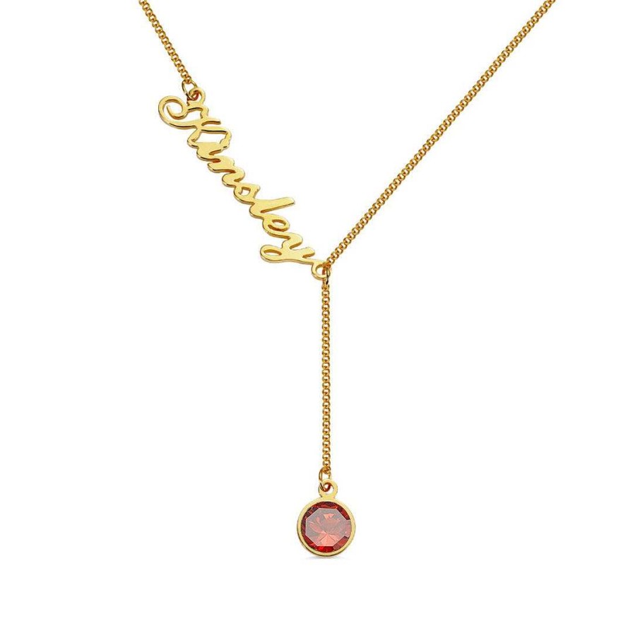 Necklaces Coordonné | Birthstone Lariat Name Necklace 18K Gold Plated