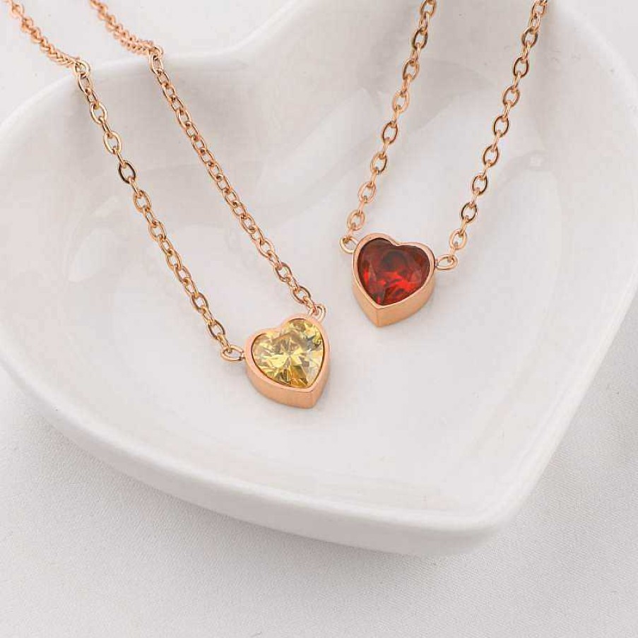 Necklaces Coordonné | Dainty Heart Birthstone Necklace 18K Gold Plated