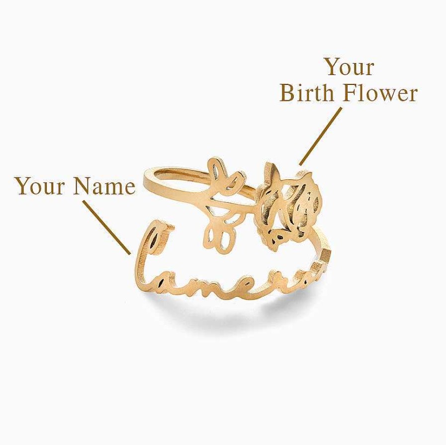 Rings Coordonné | Birth Flower Name Ring Gold