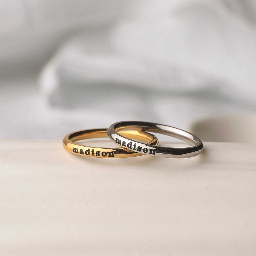 Rings Coordonné | Engraved Stacking Ring | 2Mm Band 18K Gold Plated