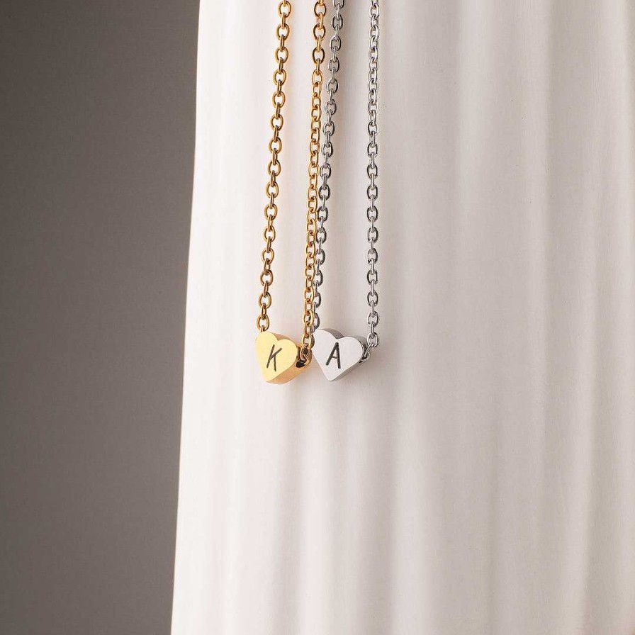 Necklaces Coordonné | Dainty Heart Initial Necklace 18K Gold Plated