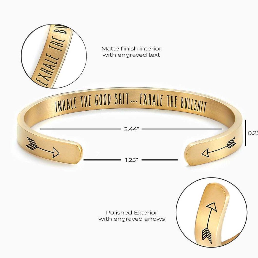 Bracelets & Anklets Coordonné | Inhale The Good Shit...Exhale The Bullshit Personalizable Cuff Bracelet 18K Gold Plated