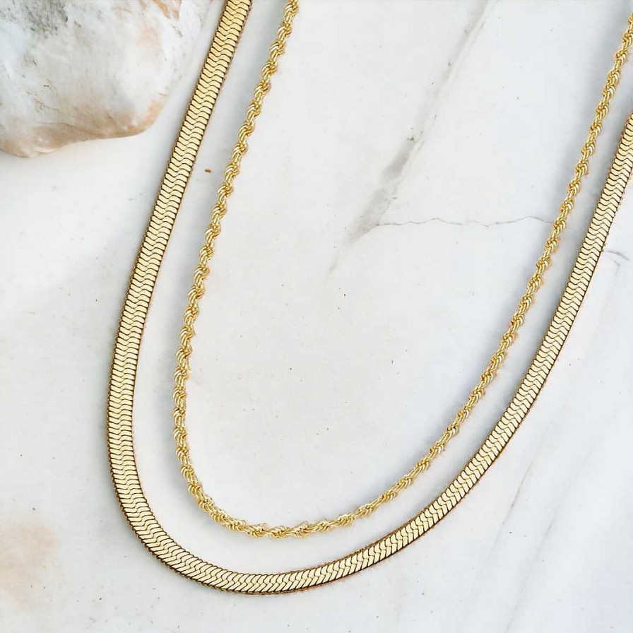 Necklaces Coordonné | Herringbone + Rope Chain Set 18K Gold Plated