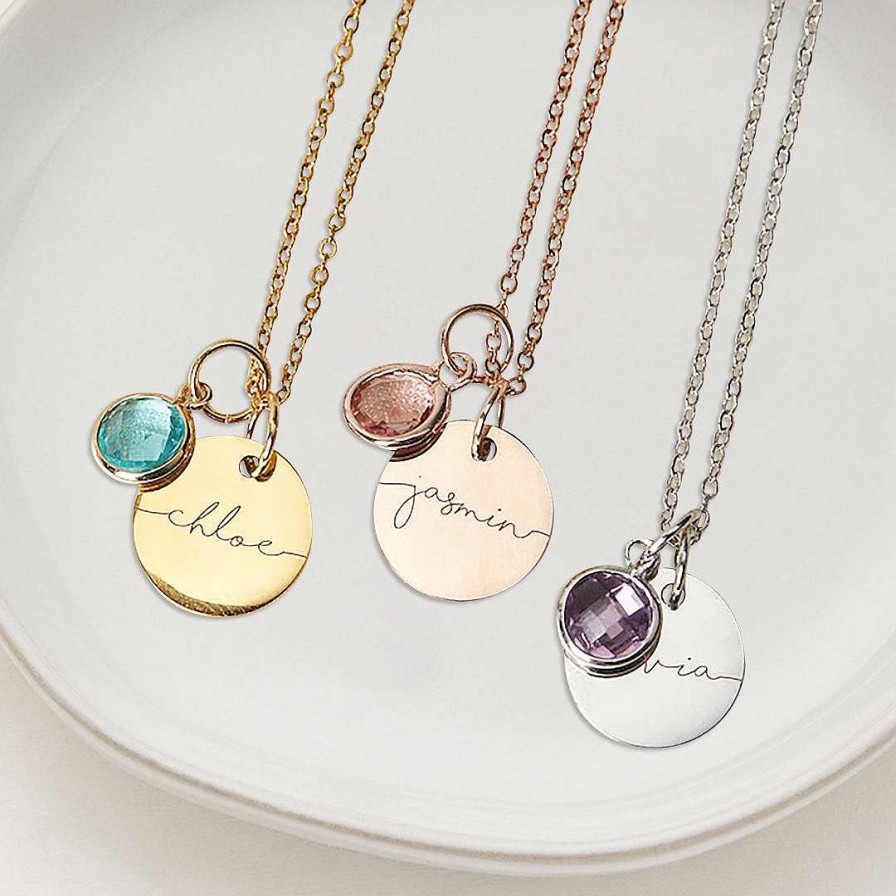 Necklaces Coordonné | Monogram Script Birthstone Necklace 18K Gold Plated