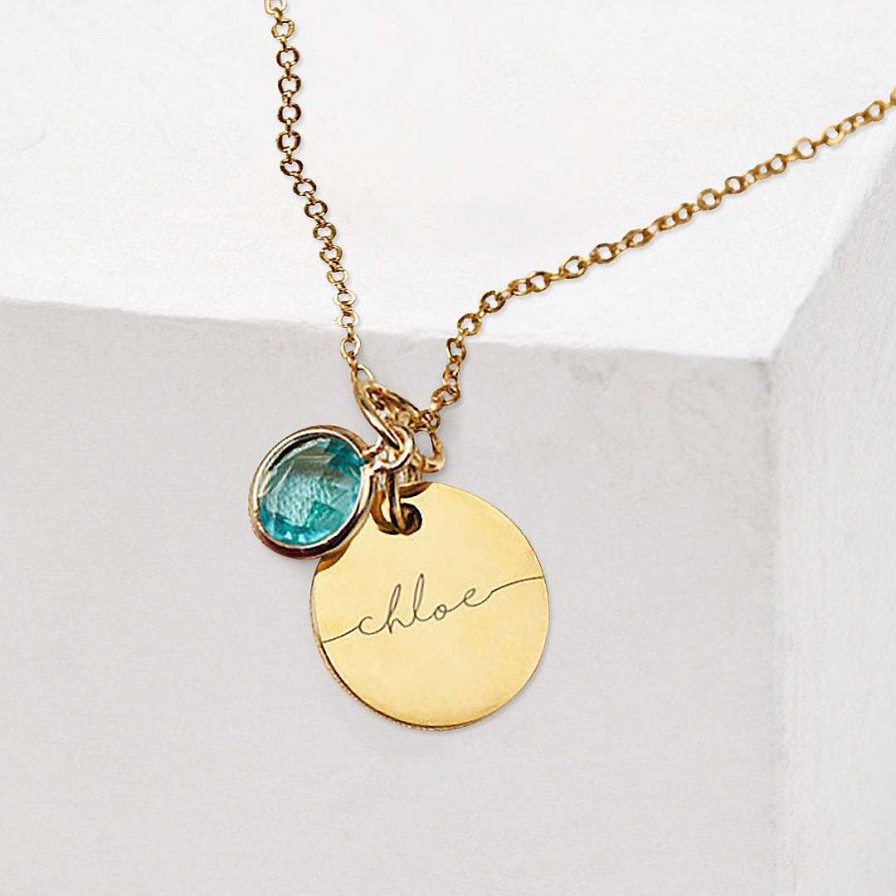 Necklaces Coordonné | Monogram Script Birthstone Necklace 18K Gold Plated