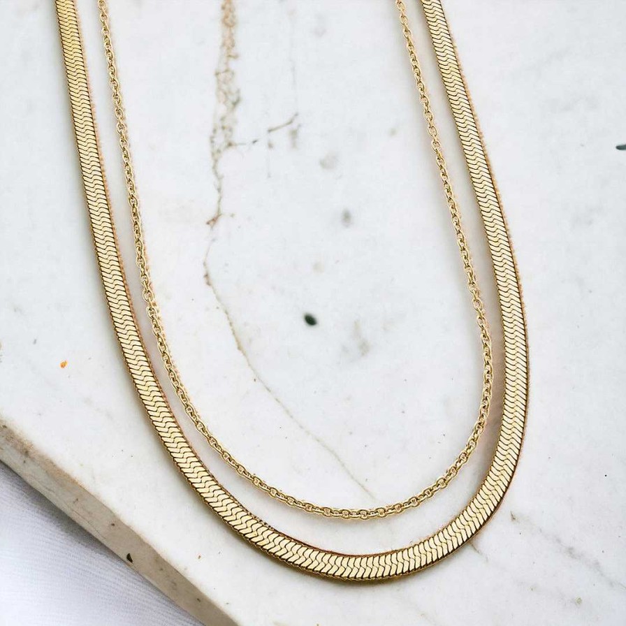 Necklaces Coordonné | Herringbone + Milano Chain Set 18K Gold Plated