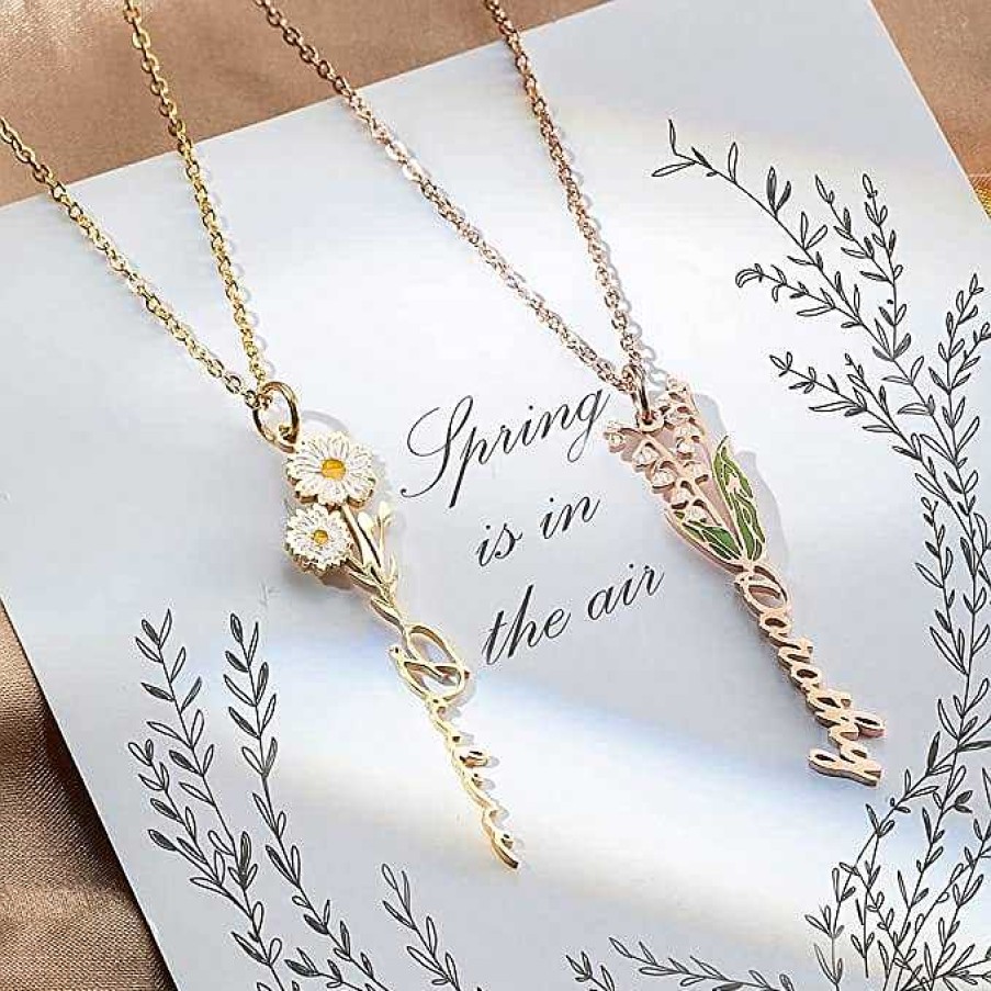 Necklaces Coordonné | Watercolor Birth Flower Name Necklace 18K Gold Plated