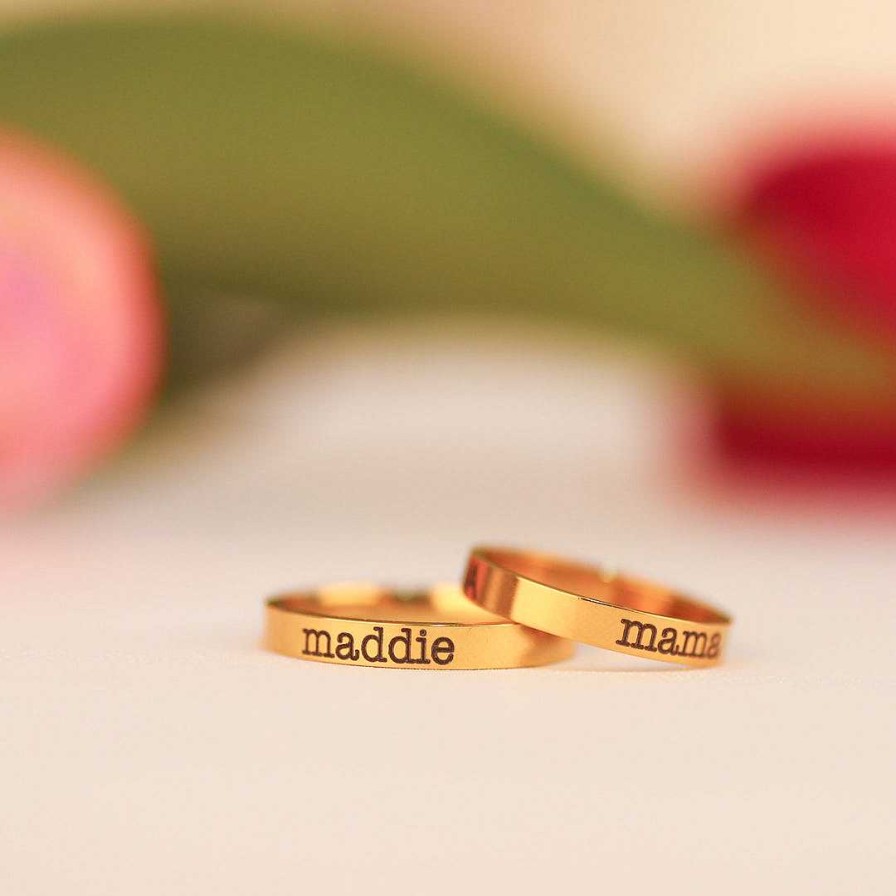 Rings Coordonné | Engraved Stackable Name Ring | 3Mm Band 18K Gold Plated