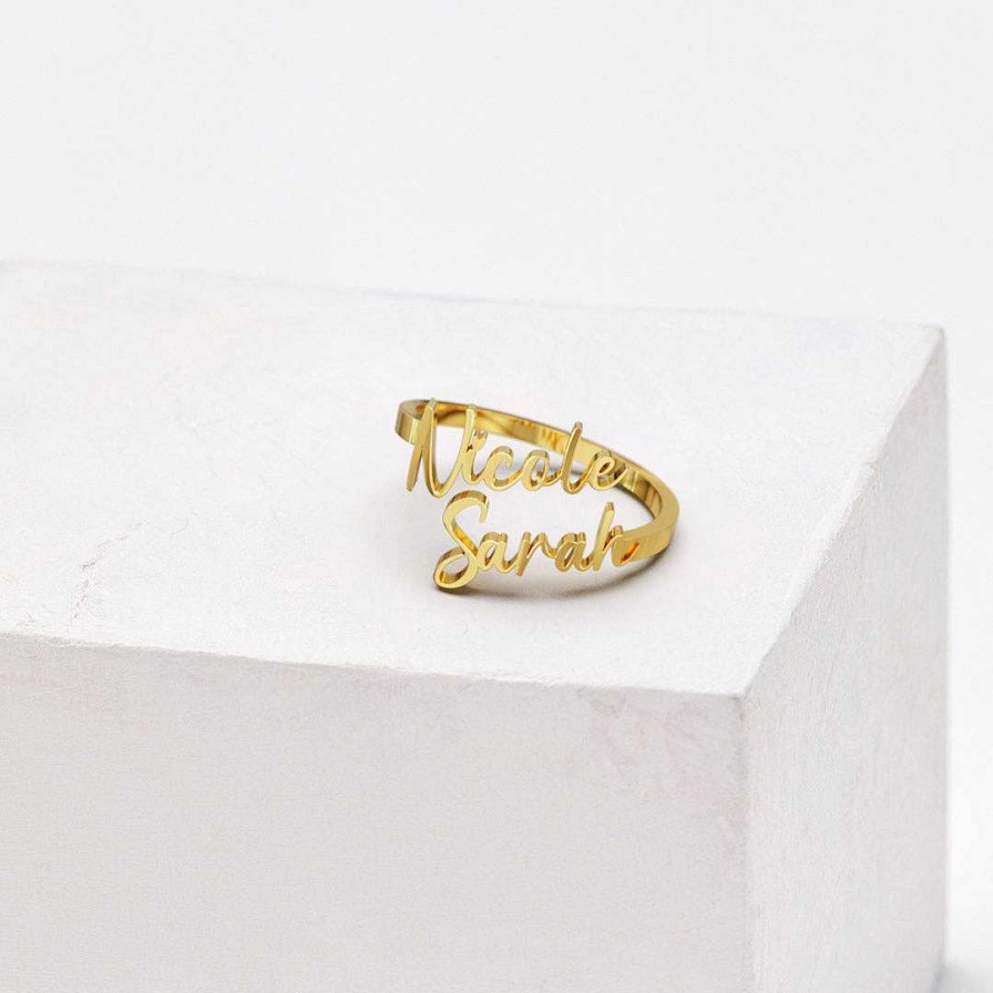 Rings Coordonné | Besties Double Name Ring 18K Gold Plated