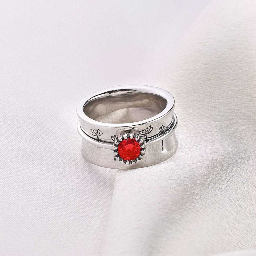 Rings Coordonné | Silver Dandelion Birthstone Spinning Fidget Ring