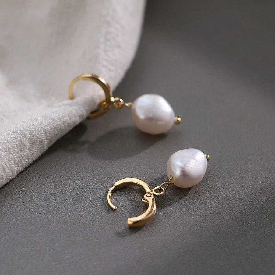 Earrings Coordonné | Freshwater Pearl Drop Huggie Earrings 18K Gold Plated