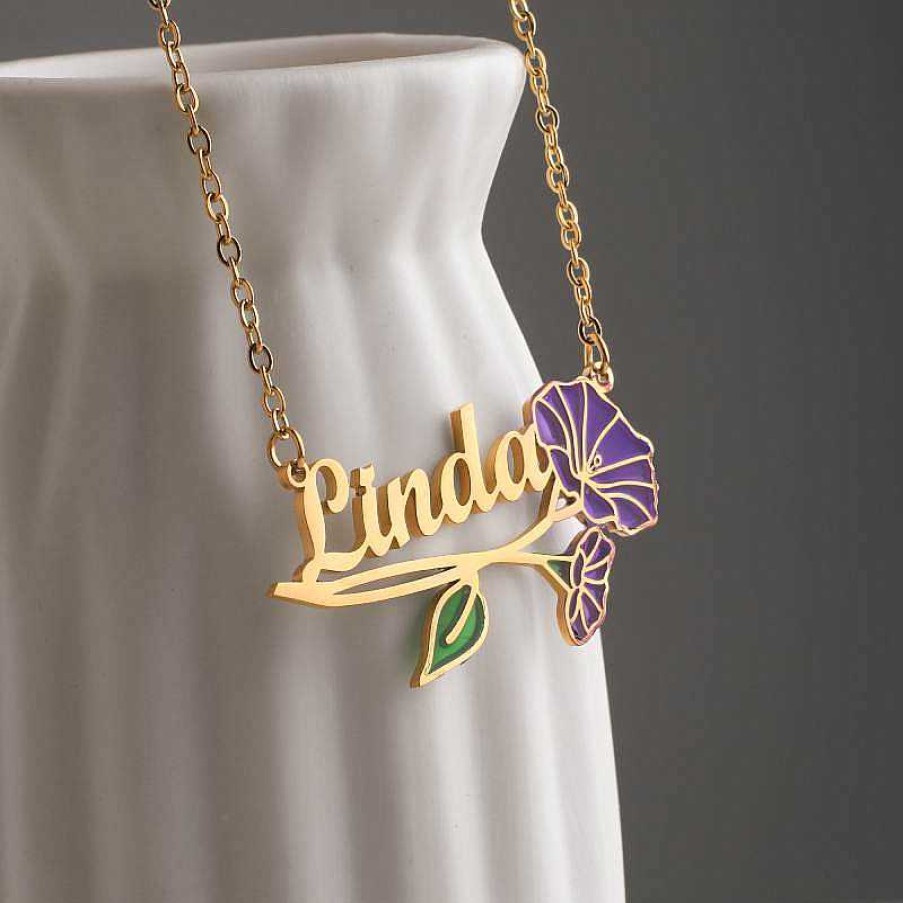 Necklaces Coordonné | Script Birth Flower Name Necklace 18K Gold Plated