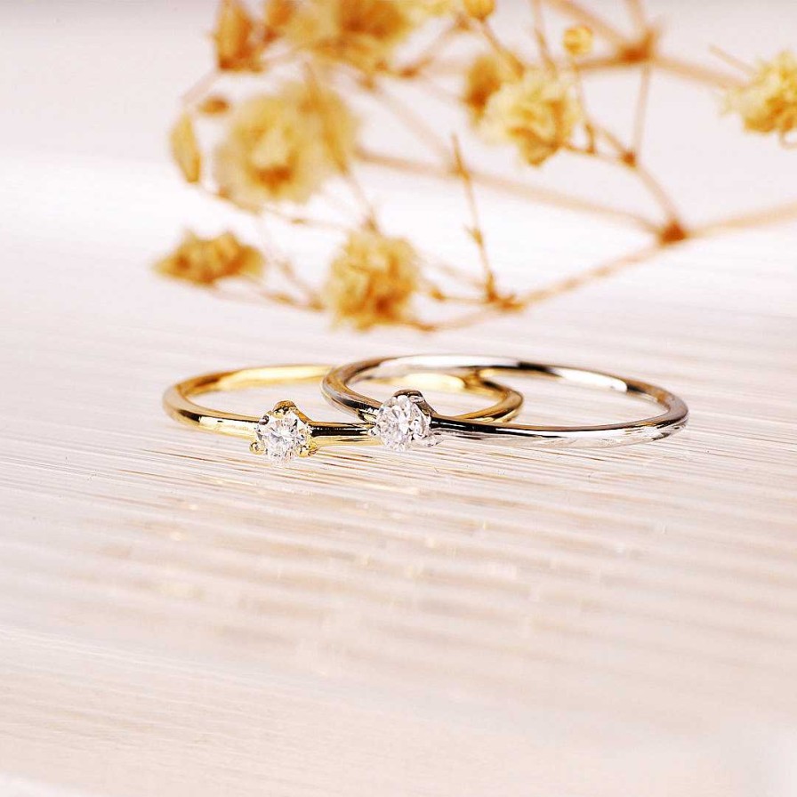 Rings Coordonné | Tiny Diamond Ring 18K Gold Over Sterling Silver