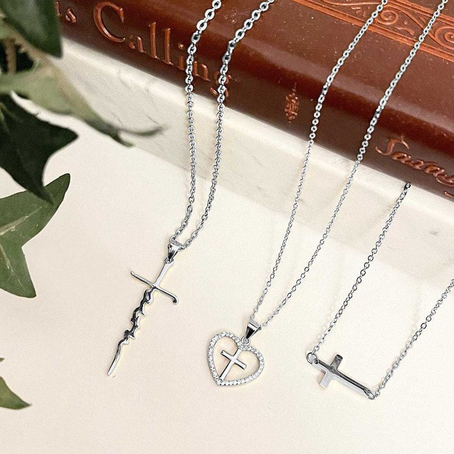 Necklaces Coordonné | Cross Heart Pendant Necklace Silver