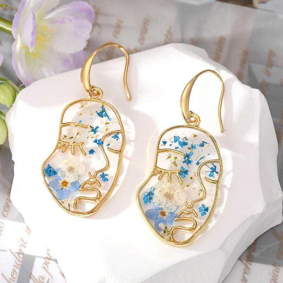 Earrings Coordonné | Abstract Lady Pressed Flower Earrings Blue Floral