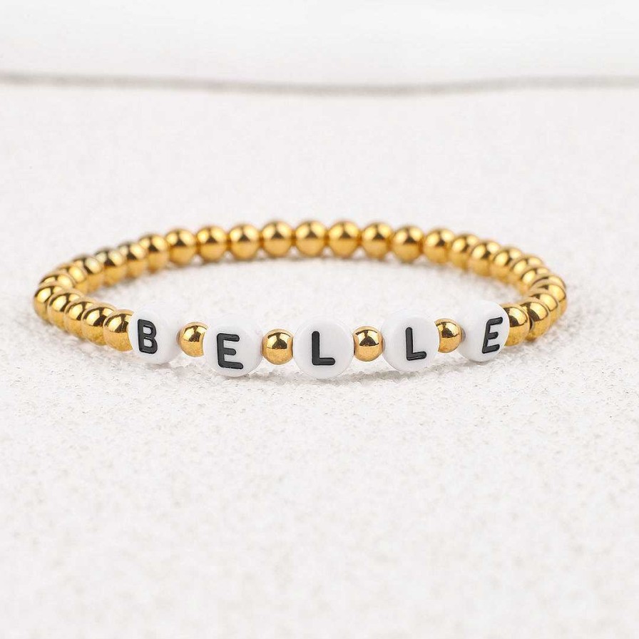 Bracelets & Anklets Coordonné | Custom Gold Beaded Name Bracelet White