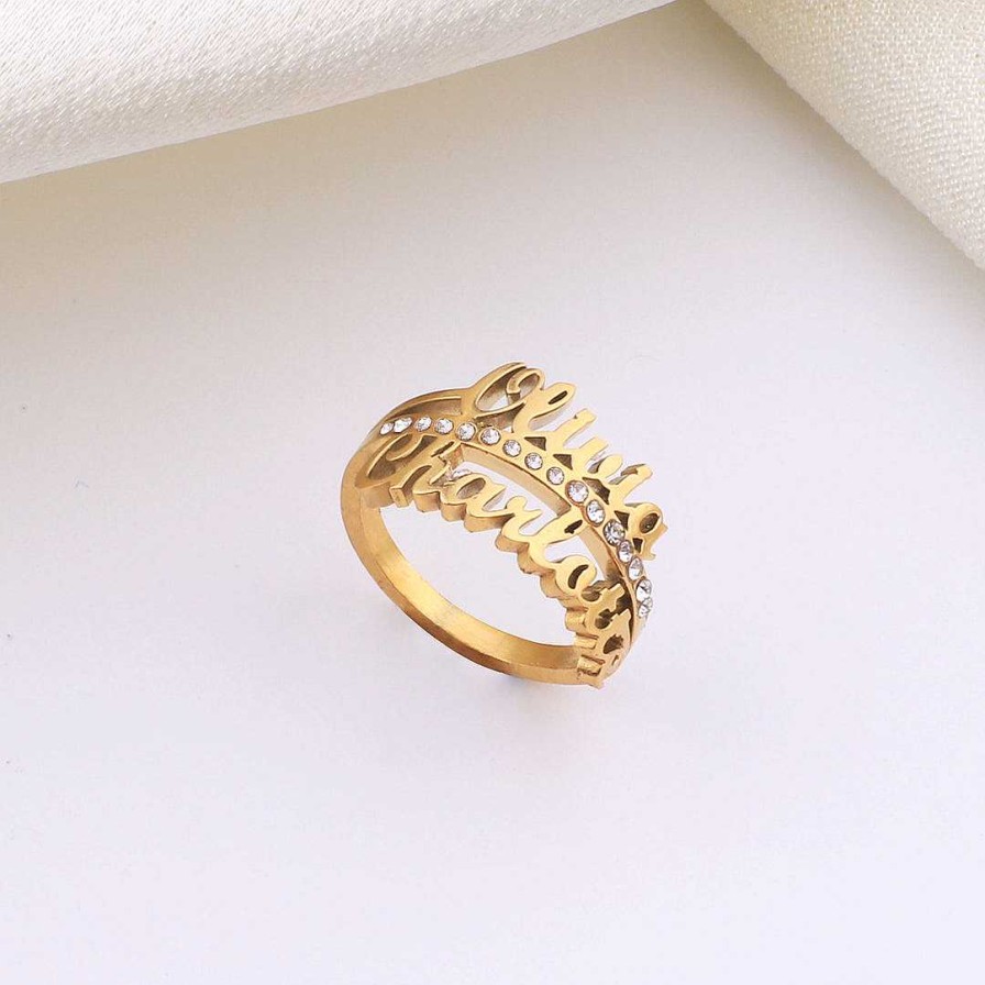 Rings Coordonné | Bejeweled Double Name Ring 18K Gold Plated