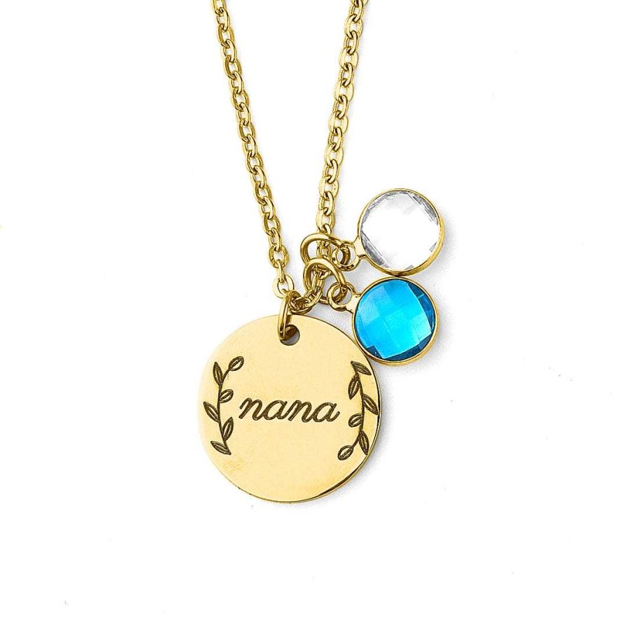 Necklaces Coordonné | Engraved Birthstone Pendant Necklace With Leaves 18K Gold Plated