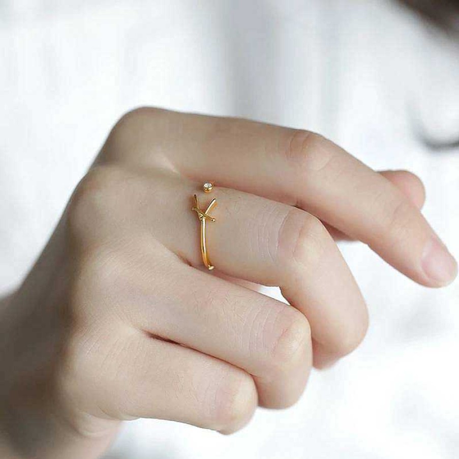 Rings Coordonné | Dainty Initial Script Ring Gold