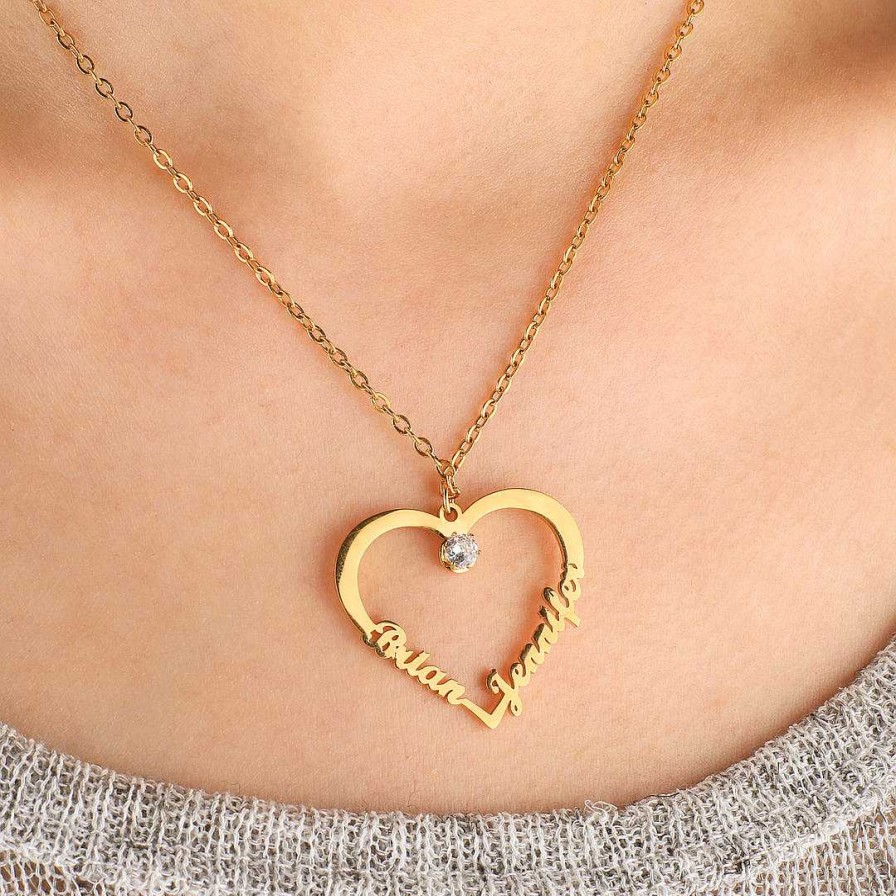 Necklaces Coordonné | Double Name Heart Necklace 18K Gold Plated