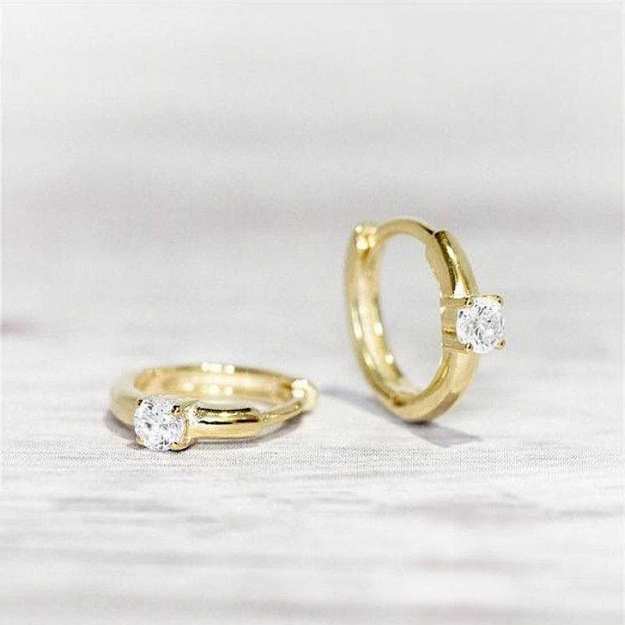 Earrings Coordonné | Dainty Single Stone Huggie Hoops 18K Gold Plated