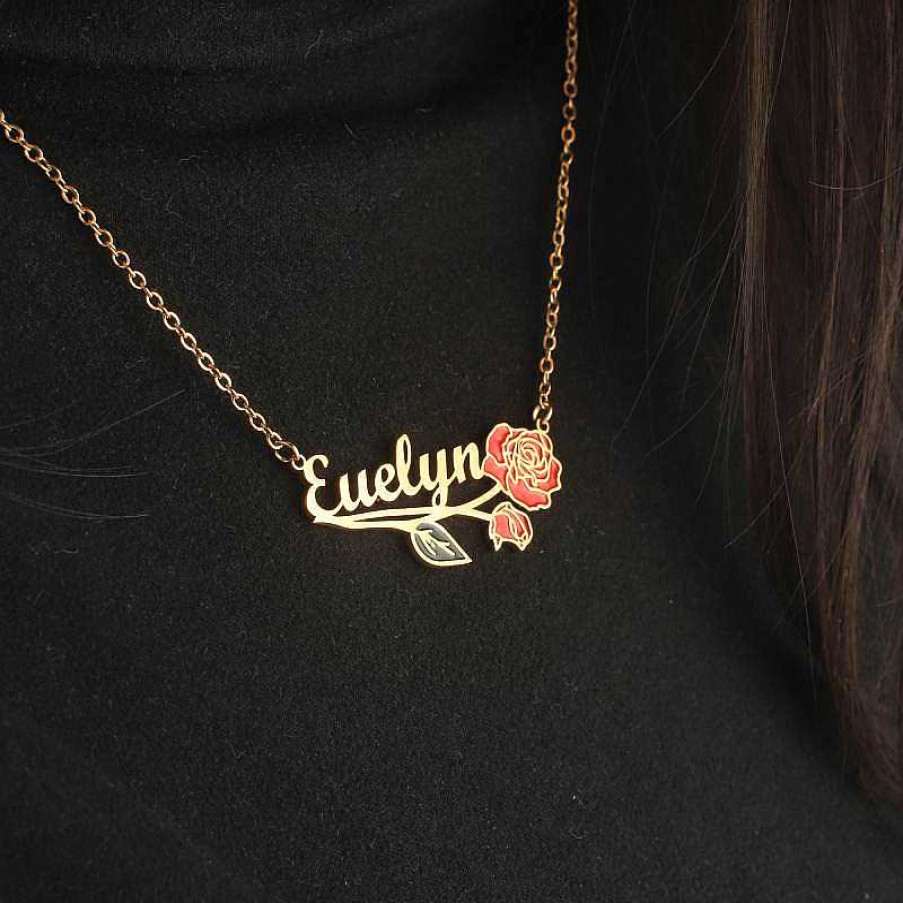 Necklaces Coordonné | Script Birth Flower Name Necklace 18K Gold Plated