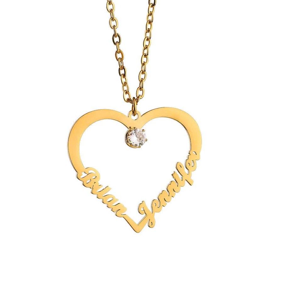 Necklaces Coordonné | Double Name Heart Necklace 18K Gold Plated