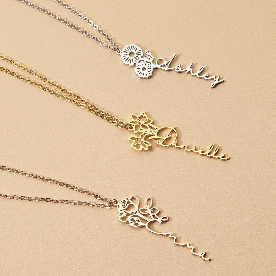 Necklaces Coordonné | Birth Flower Name Necklace 18K Gold Plated