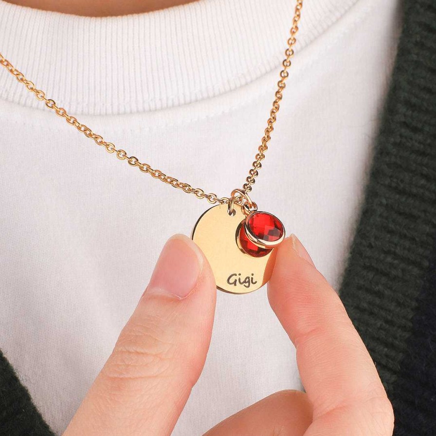 Necklaces Coordonné | Handwriting Script Birthstone Necklace 18K Gold Plated