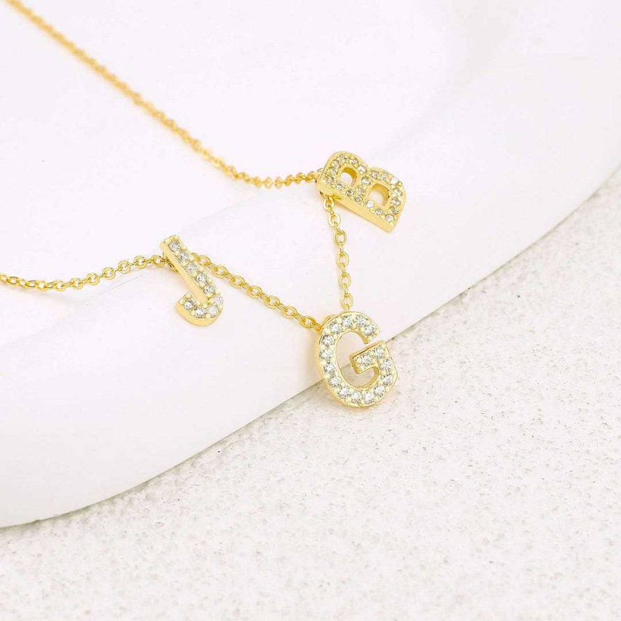 Necklaces Coordonné | Diamond Triple Initial Necklace 18K Gold Over Sterling Silver