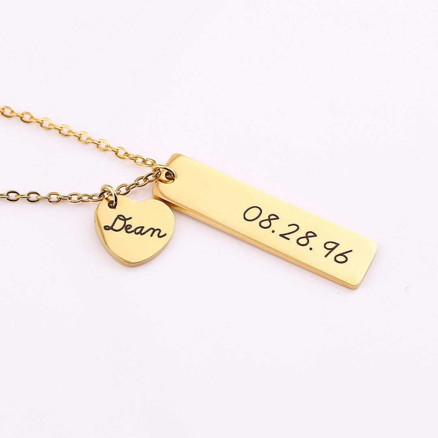 Necklaces Coordonné | Engraved Heart Pendant Necklace • Best Friend Gift 18K Gold Plated