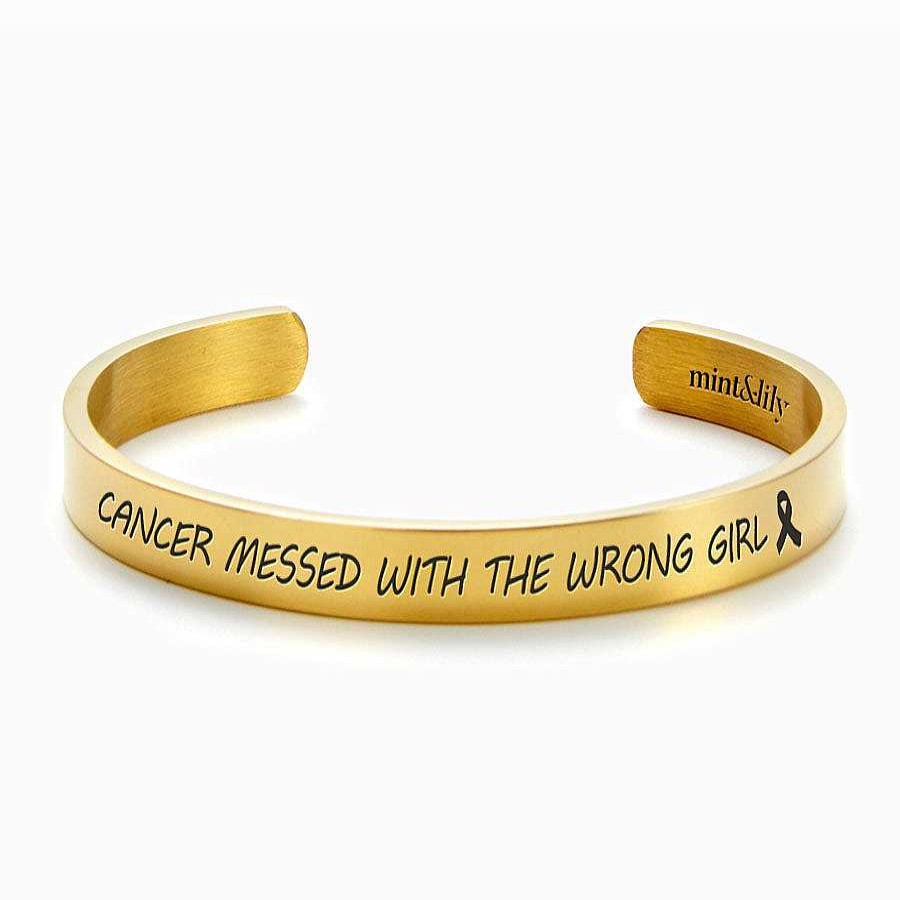 Bracelets & Anklets Coordonné | Cancer Messed With The Wrong Girl External Personalizable Cuff Bracelet 18K Gold Plated