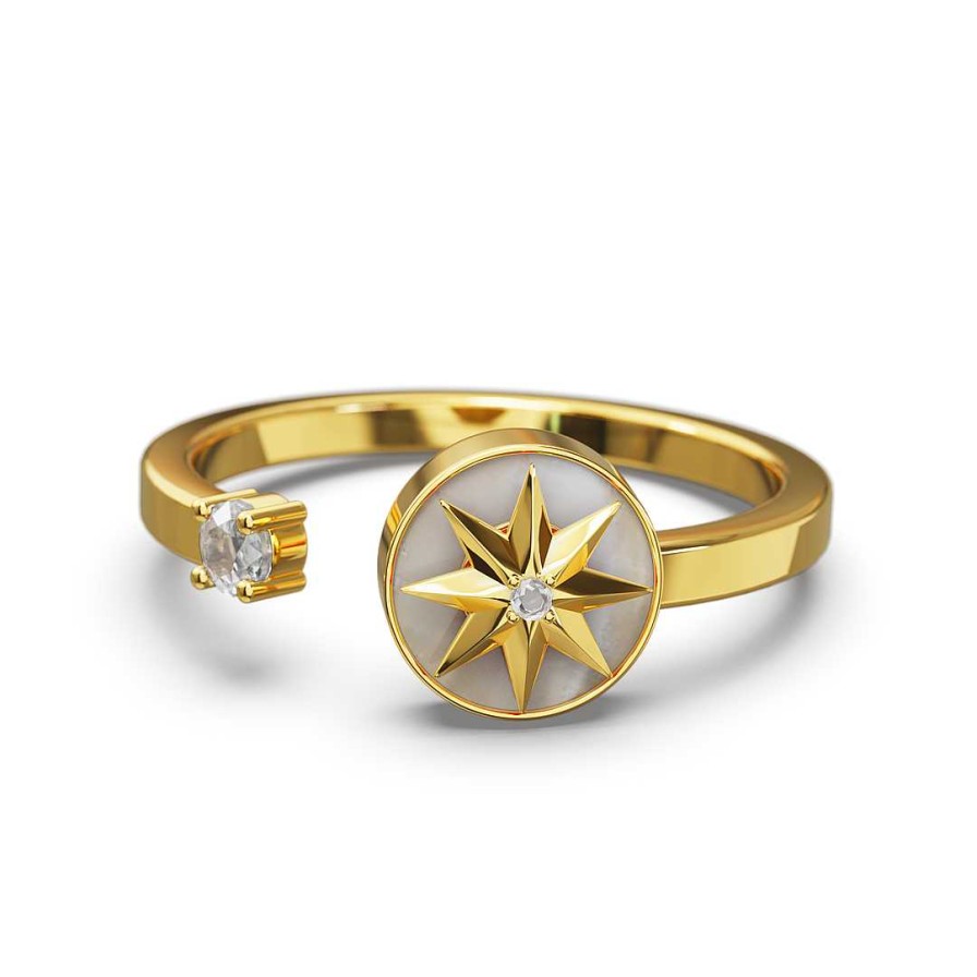 Rings Coordonné | Adjustable Moon And Stars Opal Spinning Fidget Ring 18K Gold Plated