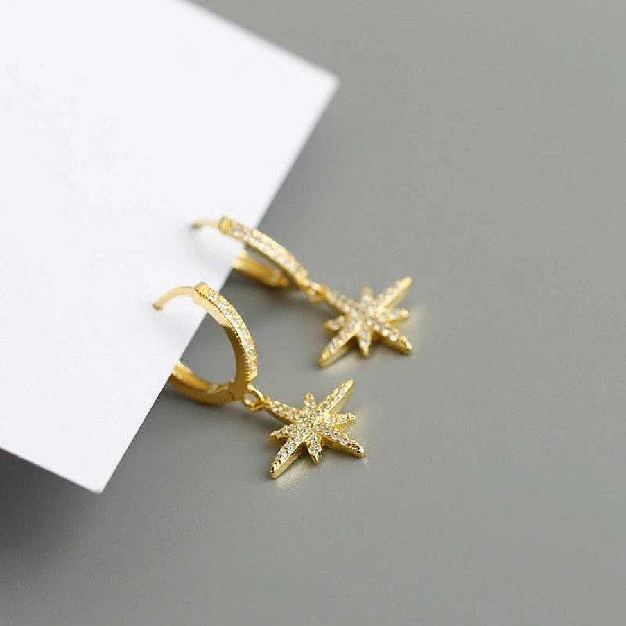 Earrings Coordonné | Starburst Drop Huggie Earrings 18K Gold Plated