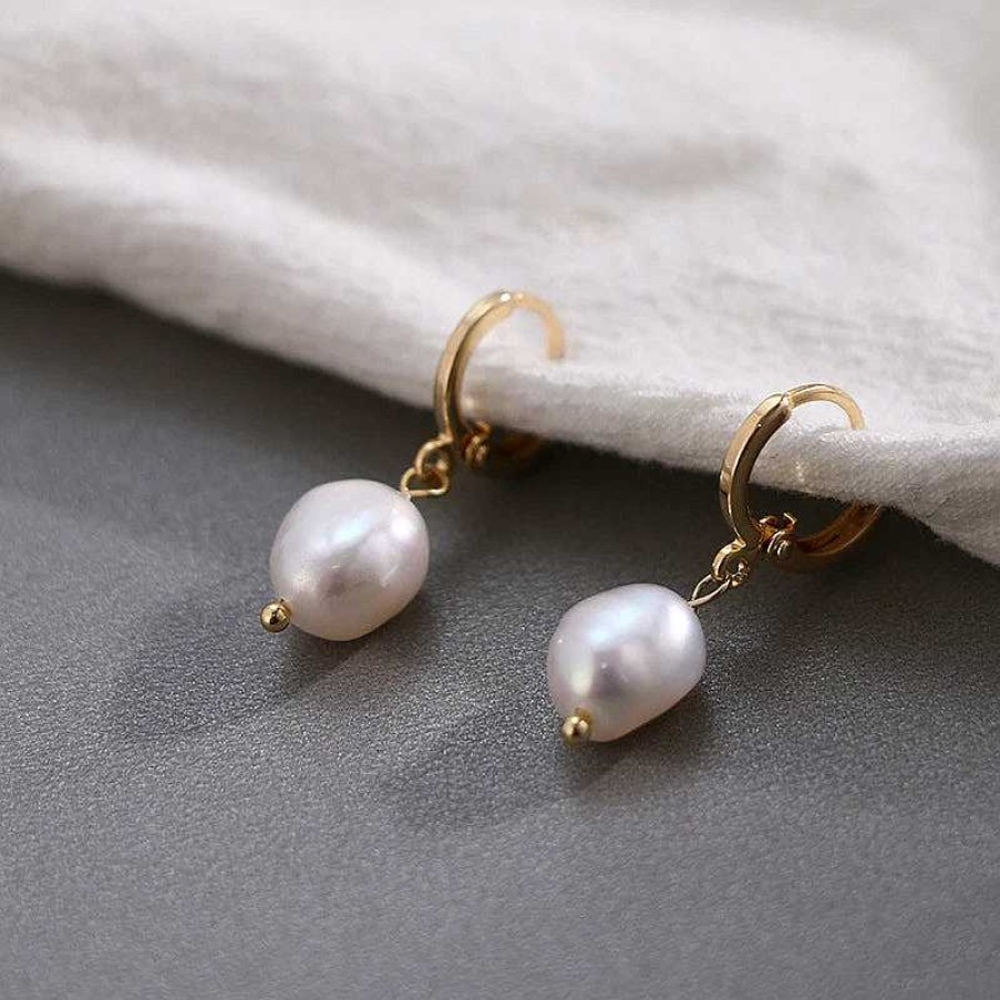 Earrings Coordonné | Freshwater Pearl Drop Huggie Earrings 18K Gold Plated