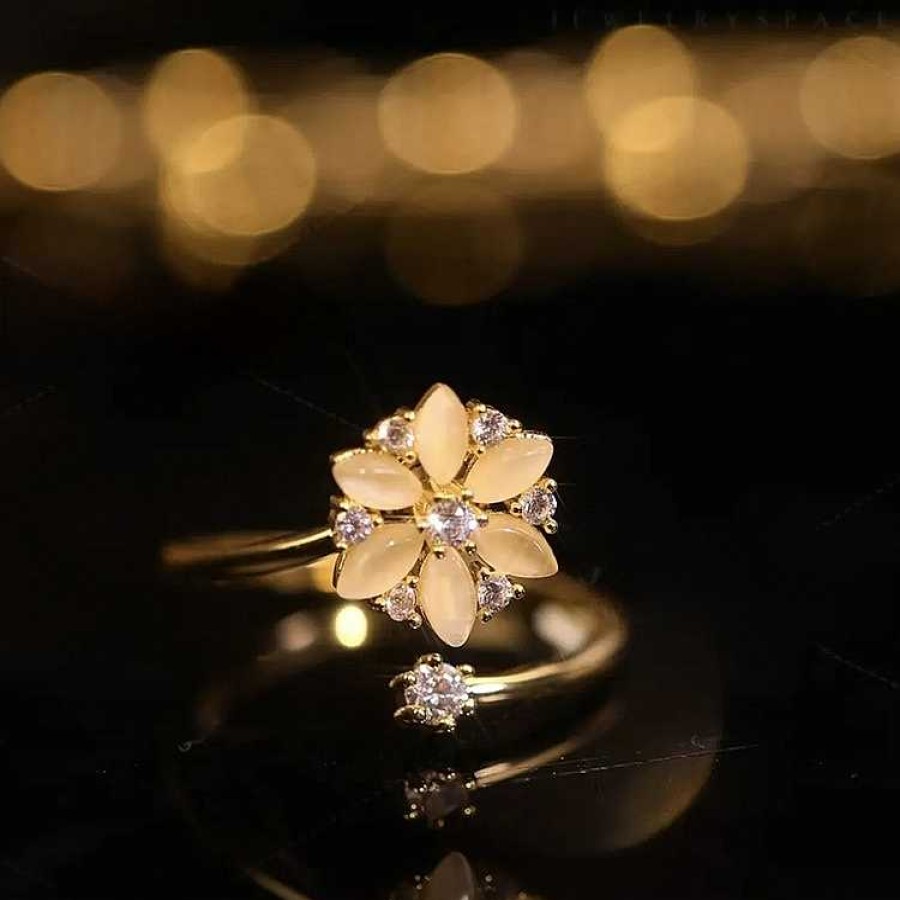 Rings Coordonné | Adjustable Opal Flower Spinning Fidget Ring Gold