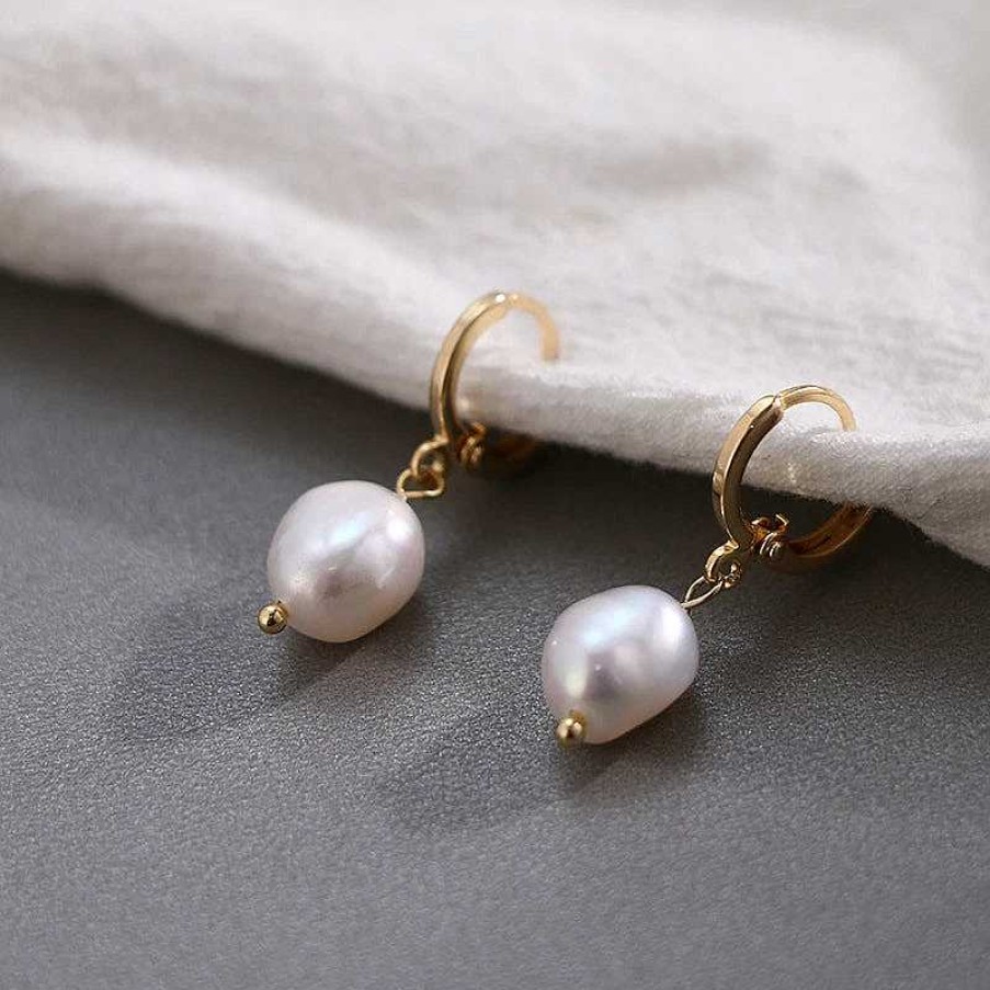 Earrings Coordonné | Freshwater Pearl Drop Huggie Earrings 18K Gold Plated