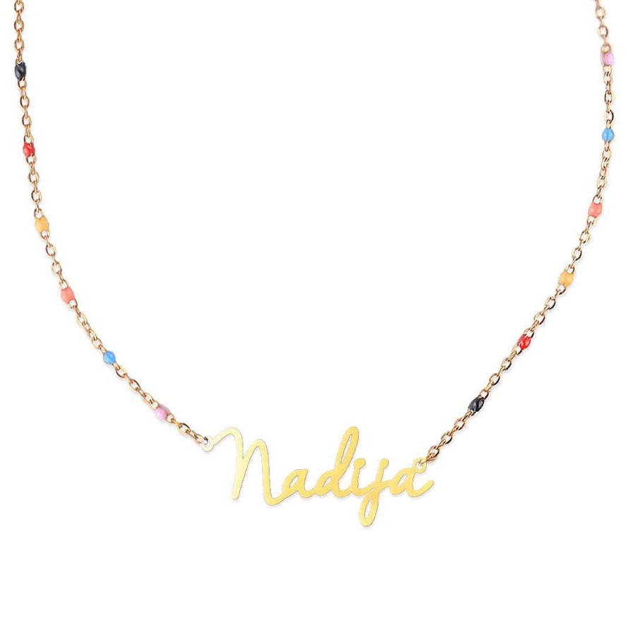 Necklaces Coordonné | Colorful Beaded Fairy Name Necklace 18K Gold Plated