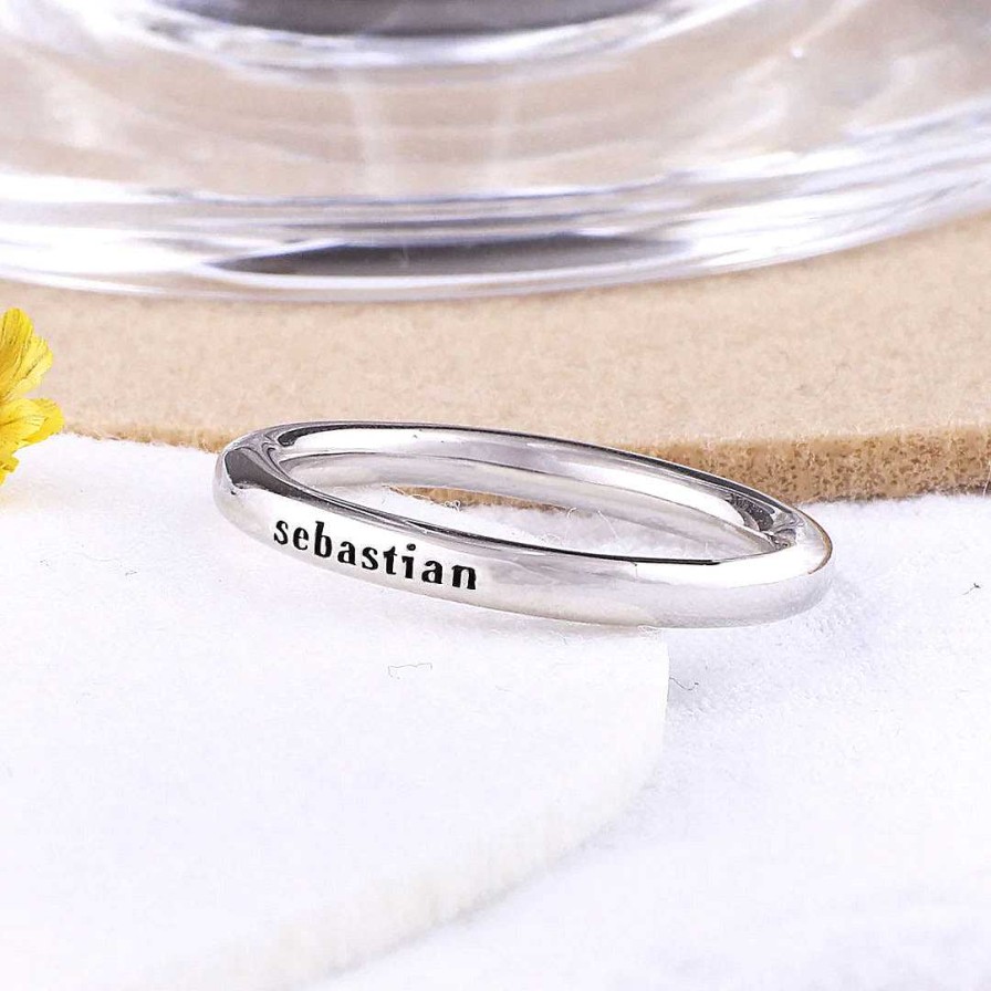 Rings Coordonné | Sterling Silver Stamped Stackable Name Ring