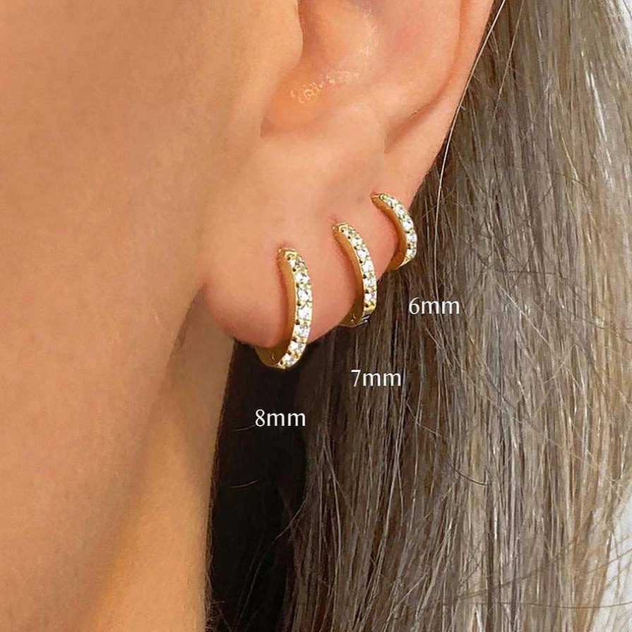 Earrings Coordonné | Pave Huggie Hoop Earrings 18K Gold Plated