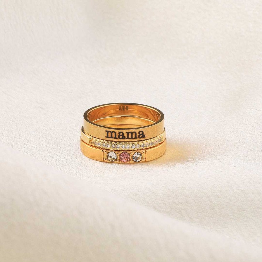 Rings Coordonné | Personalized Birthstones Stacking Name Rings 18K Gold Plated