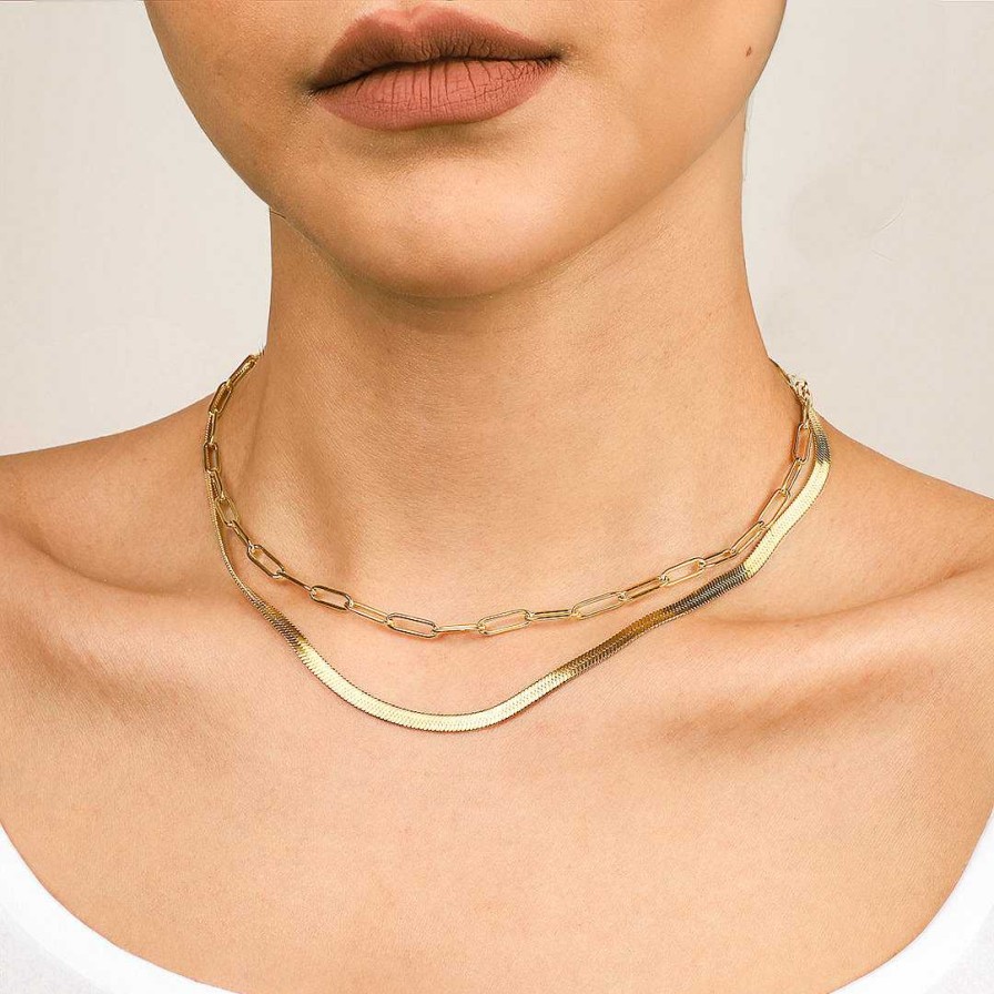 Necklaces Coordonné | Herringbone + Paperclip Chain Set 18K Gold Plated