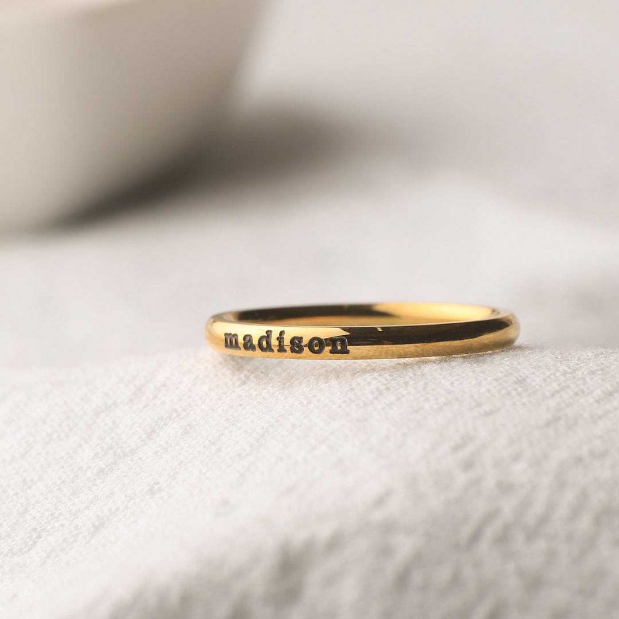 Rings Coordonné | Engraved Stacking Ring | 2Mm Band 18K Gold Plated