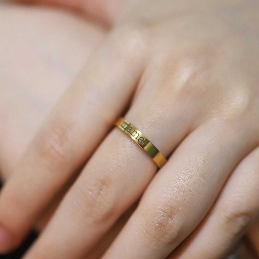 Rings Coordonné | Engraved Stackable Name Ring | 3Mm Band 18K Gold Plated