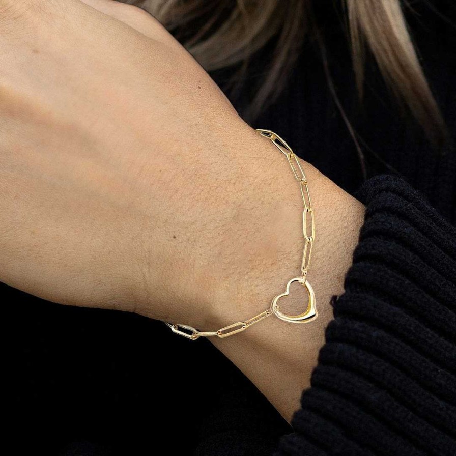 Bracelets & Anklets Coordonné | Open Heart Paperclip Chain Bracelet 18K Gold Plated