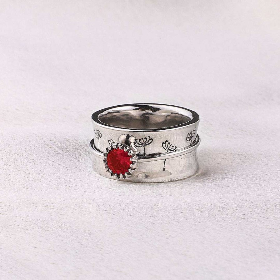 Rings Coordonné | Silver Dandelion Birthstone Spinning Fidget Ring