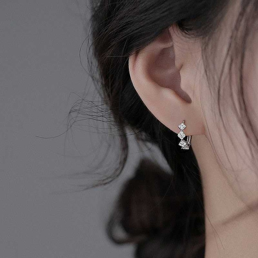 Earrings Coordonné | Checkerboard Diamond Huggie Hoops